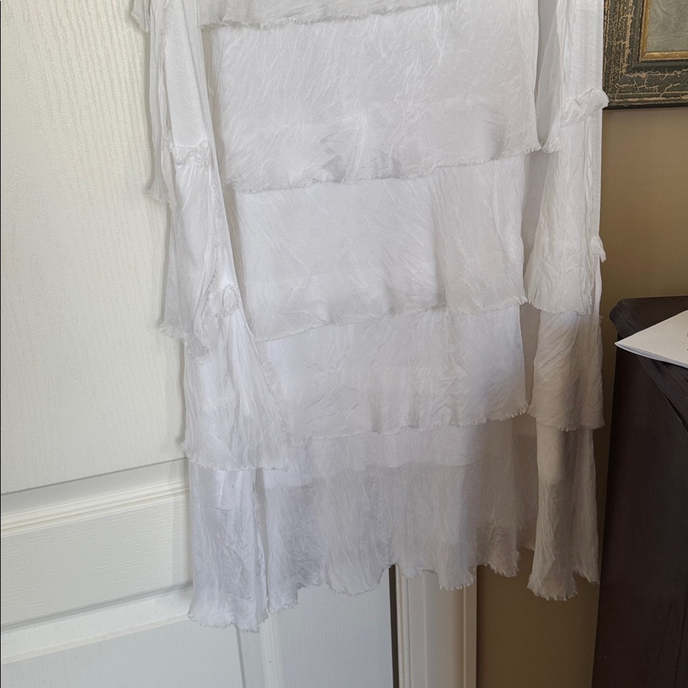 BECCA Italian White 100% Silk Layered Tiered Maxi Skirt Summer Size One Size - Picture 3 of 14